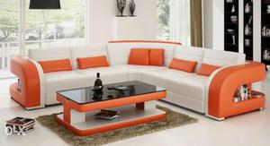White And Orange Micro Suede Sectional Couch