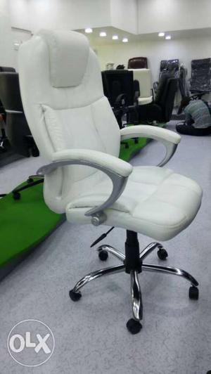 White Leather Rolling Armchair