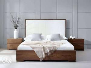 White Mattress And Brown Wooden Bed Frame