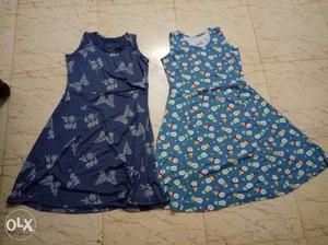Women's Two Blue Printed Midi Dresses
