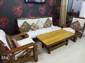 Wooden Seesam 3+2 sofa and table set