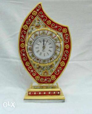 Yellow And Red Floral Desk Clock
