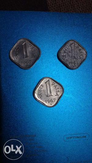 3 coins of 1 paisa original & good condition too