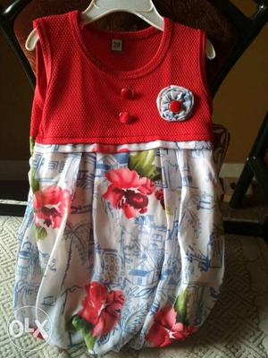 Baby Girl's Red, White,blue And Green Floral Tank Top Dress