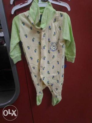 Baby's Beige And Green Footie Pajama 3 to 6 months