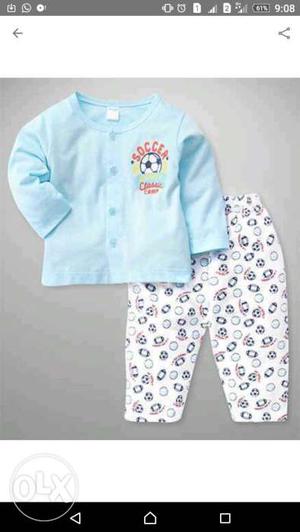 Baby's Blue-white-and-red Soccer Sleeper Suit
