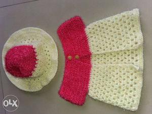 Baby's Crochet White And Red Hat And Dress