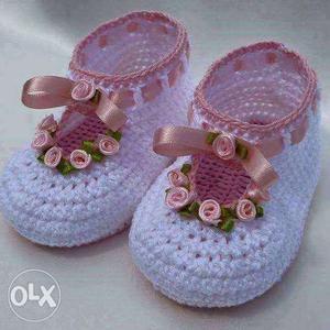 Baby's Pair Of White Knitted Boots