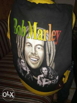 Black Bob Marley Print Drawstring Backpack and 1band free