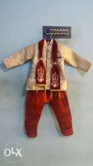 Boy's Beige-red-and-brown Outfit one time used