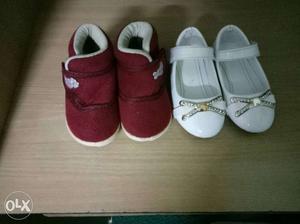 Children's Pair Of White Tiffany Shoes: Red High Tops