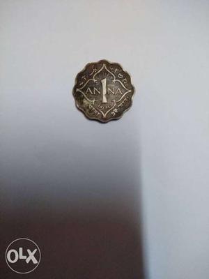 Gray Scallop-edged 1 Indian Anna Coin