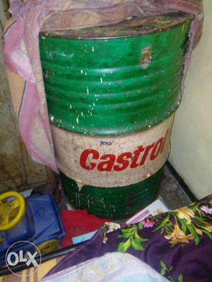 Green And White Castrol Steel Drum