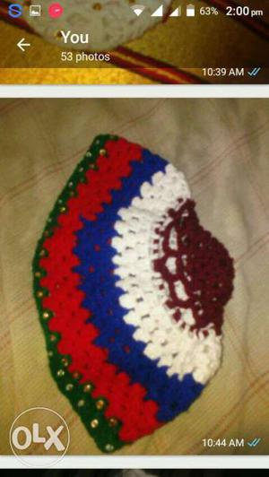 Maroon, White, Red, And Blue Knit Hat