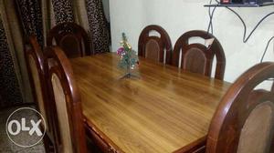Rectangular Brown Wooden Table With Six Chair Dining Set
