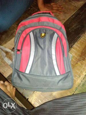 Red, Gray, And White Backpack
