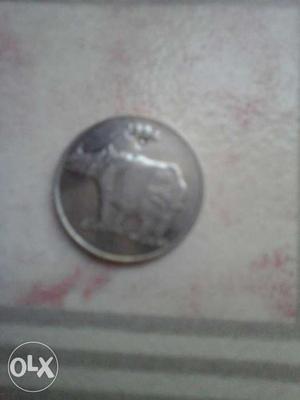 Round Silver 50 Indian Paise Coin