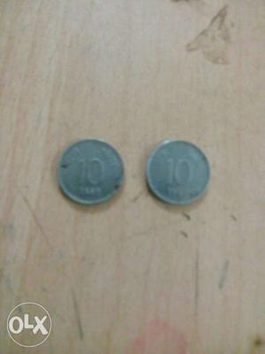 Silver 10 paisa coins  and 