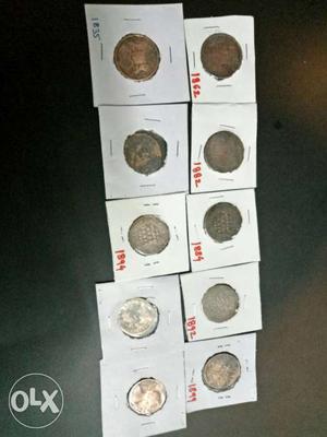 Ten Round Silver Decorative Coins. All old coins