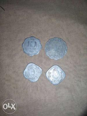 Two 10 And Two 5 Indian Paise Coins