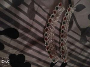Two White-red-and-green Knitted Edgings