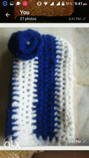 White And Blue Crochet mobile cover