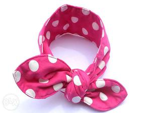 White And Pink Polka-dotted Turban Headband