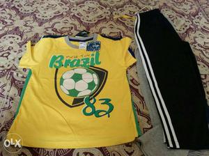 Yellow Brazil Crew-neck Shirt With Matching Pants