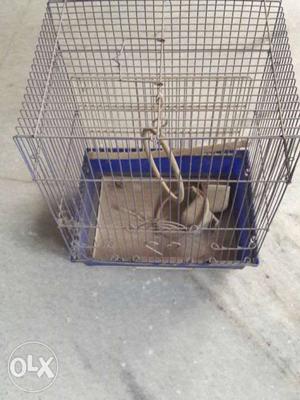 Gray And Blue Metal Pet Cage