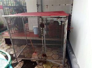 Grey And Red Steel Pet Cage