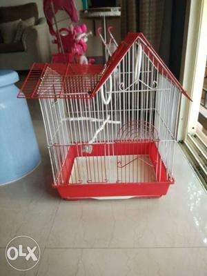 Red And White Metal Birdcage for sale