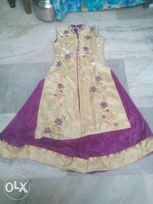 Beige And Purple Floral Asian Traditional Dress