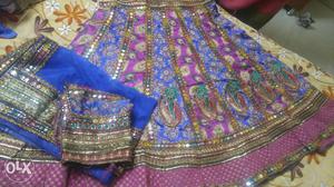 Blue, Brown, And Purple Sari