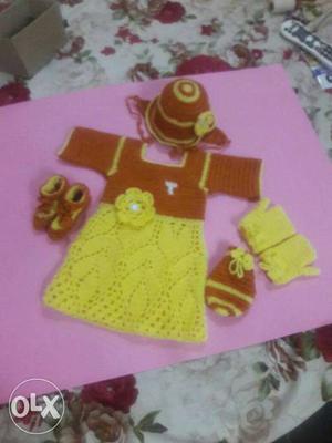 Brown And Yellow Knitted Dress