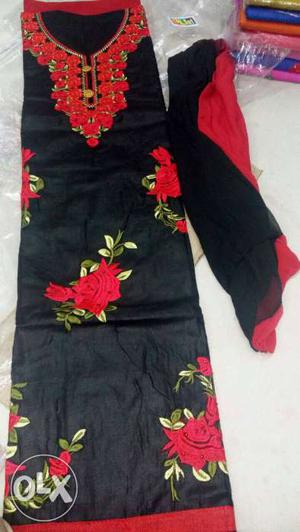 Glace cotton embroidered suit with Dupatta
