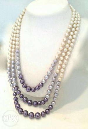 Gray, Black, And White Beaded Layered Necklace