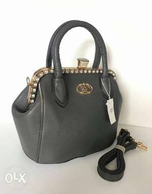 Gray Leather Two-way Bag