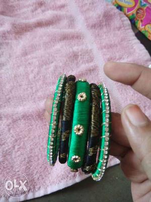 Green and black combination silk thread bangles