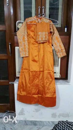 Orange And Gray Floral Traditional Dress
