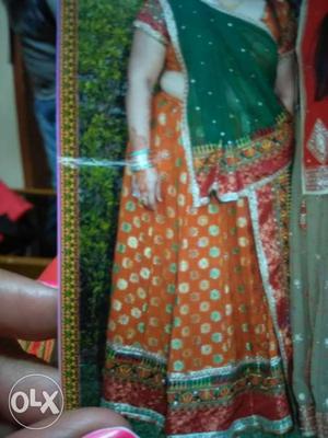 Orange And Green Ghagra Choli Traditional Dress