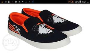 Pair Of Black And Red American Bald Eagle Printed Slip On