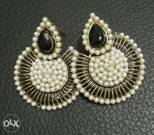 Pair Of White-and-black Pendant Earrings