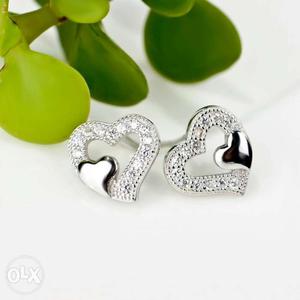 Pair Of pure Silver Heart Earrings