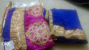 Pink, Gold And Blue Floral Traditional Lehanga Dress