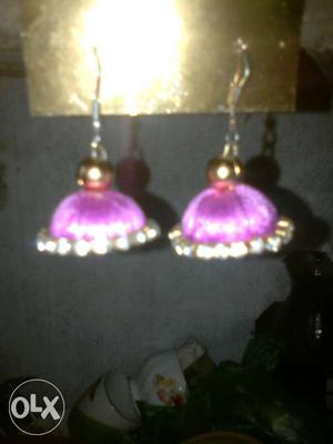 Pink Silk Jhumka Earrings