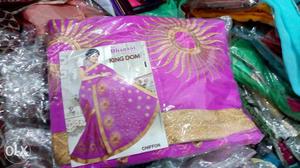 Purple And Beige Floral Sari Traditional Dress