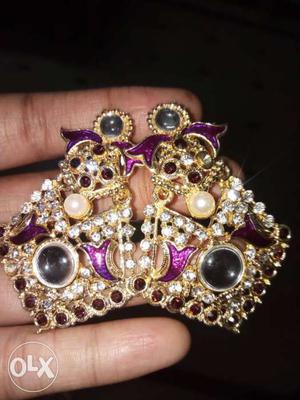 Purple And Beige Gem And Diamond Embellished Accessory