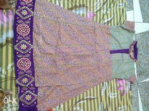 Purple And Grey Floral Traditional Dress