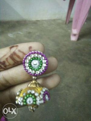 Purple And Yellow Jhumka Earring