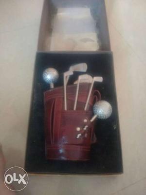 Silver And Brown Golf Decoration In Box